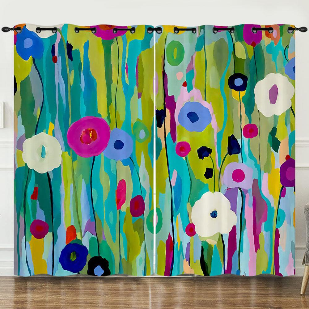 Vorhang Graffiti Blumen Und Pflanzen 3D Digitaldruck Verdunkelungsvorhang Ösen