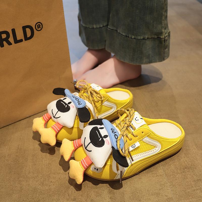 Simple and fashionable breathable bag head half slippers women's 2025 summer new heelless Forrest Gump shoes red casual cool slippers