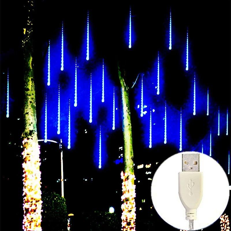 

8 трубок USB питание 30/50 см светодиодные огни метеоритного дождя водонепроницаемая гирлянда с падающими каплями для рождественской праздничной вечеринки свадьбы патио декора 30cm- Blue (USB)