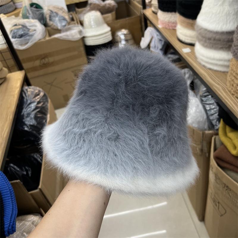 

Зимняя шляпа-ведро из крашеного кроличьего меха, осенне-зимняя утолщенная вязаная теплая модная шляпа-панама в стиле Medela M（56-58cm） чёрный