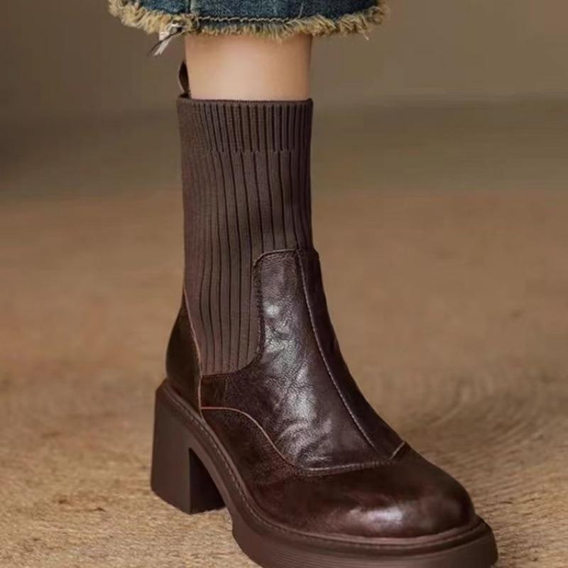 Thick-soled elastic boots versatile women's cross-border small knitted wool tube women's shoes 2026 new high-heeled thin boots