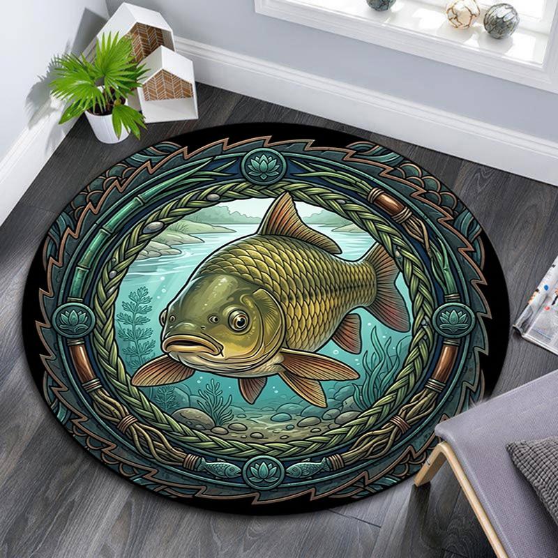 Underwater Serenity Carp Round Area Rug Under Office Chairs Bedroom Living Room Home Decor