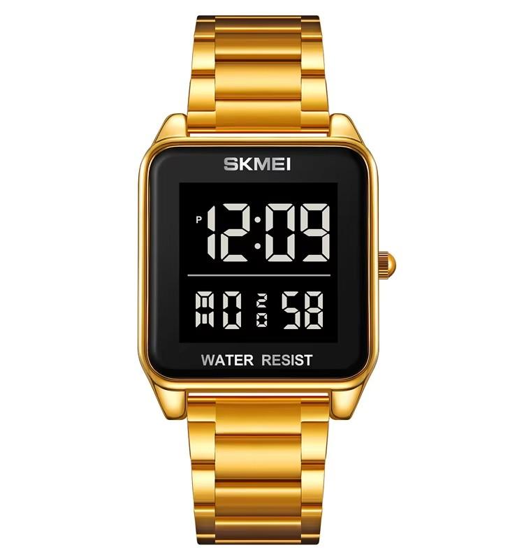 SKMEI 2154 Stainless Strap 3Bar Waterproof Digital Fashion Square Sport Men's Watches Top Brand LED Electronic Luxury Wristwatch