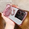 KEYSION Shockproof Plating TPU Phone Case for Remdi Note 14 4G 5G Glitter Jewelled Swan Kickstand Cover for Redmi Note 14