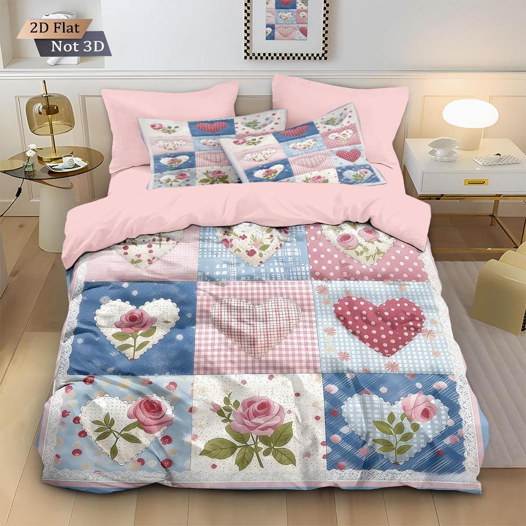 Temu Brushed Red Heart Bedding Set - Duvet Cover & Pillowcase