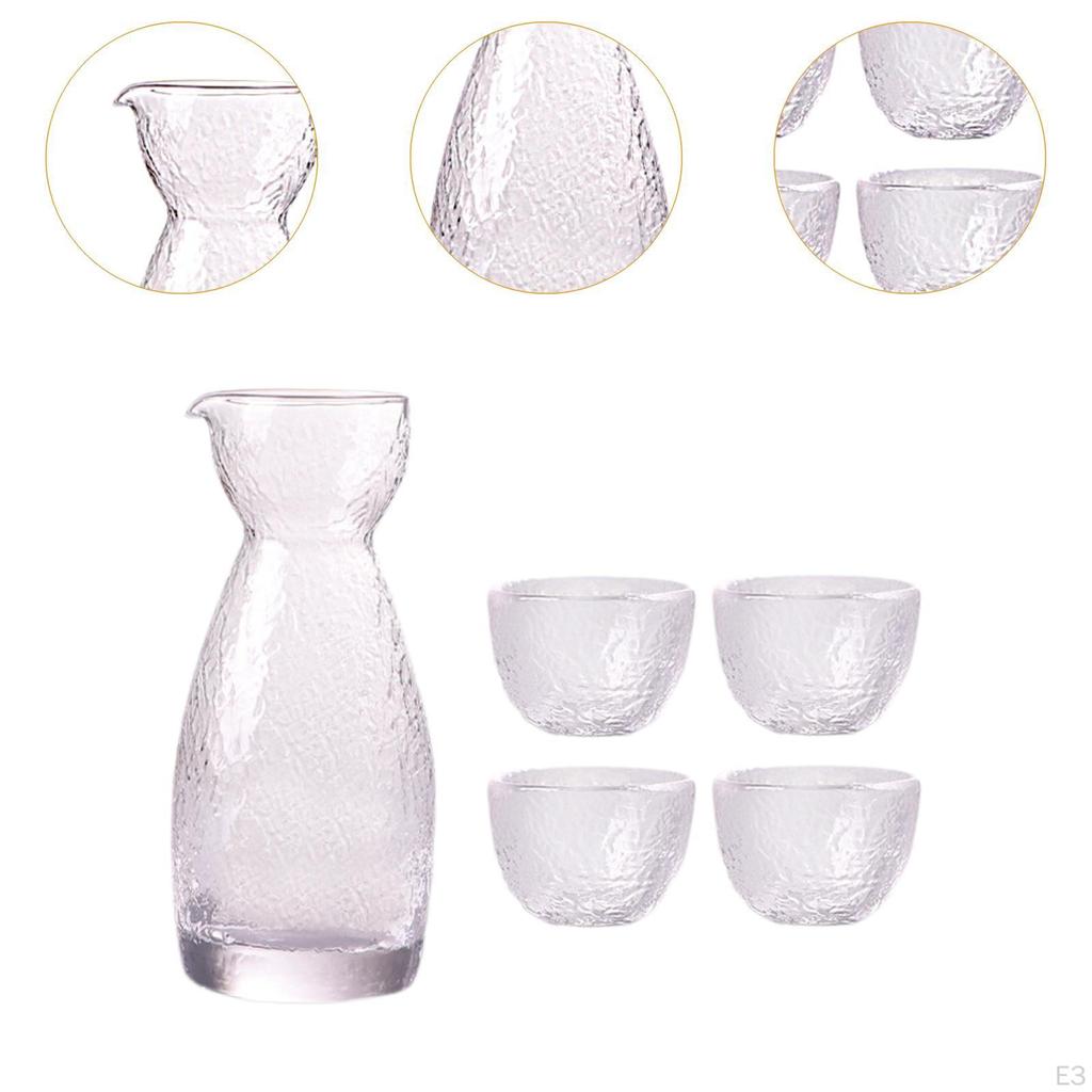 Sake-Krug-Set 1 Flasche 4 Tassen Klar Dekorativ Einzigartig Vielseitig Glas