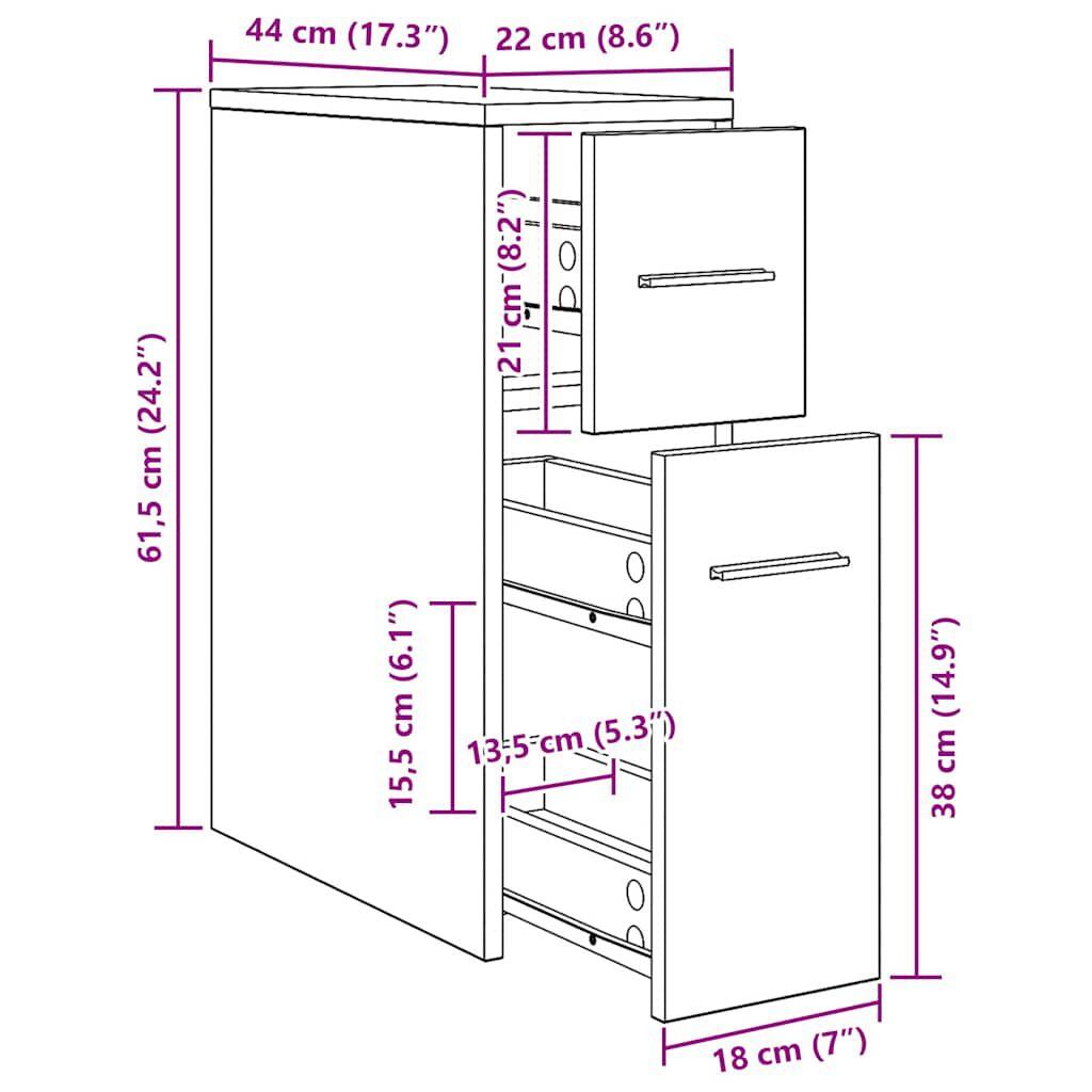 Schmaler Badezimmerwagen Mit Rollen, Eck-Speicherschrank, 22 X 44 X 61,5 Cm