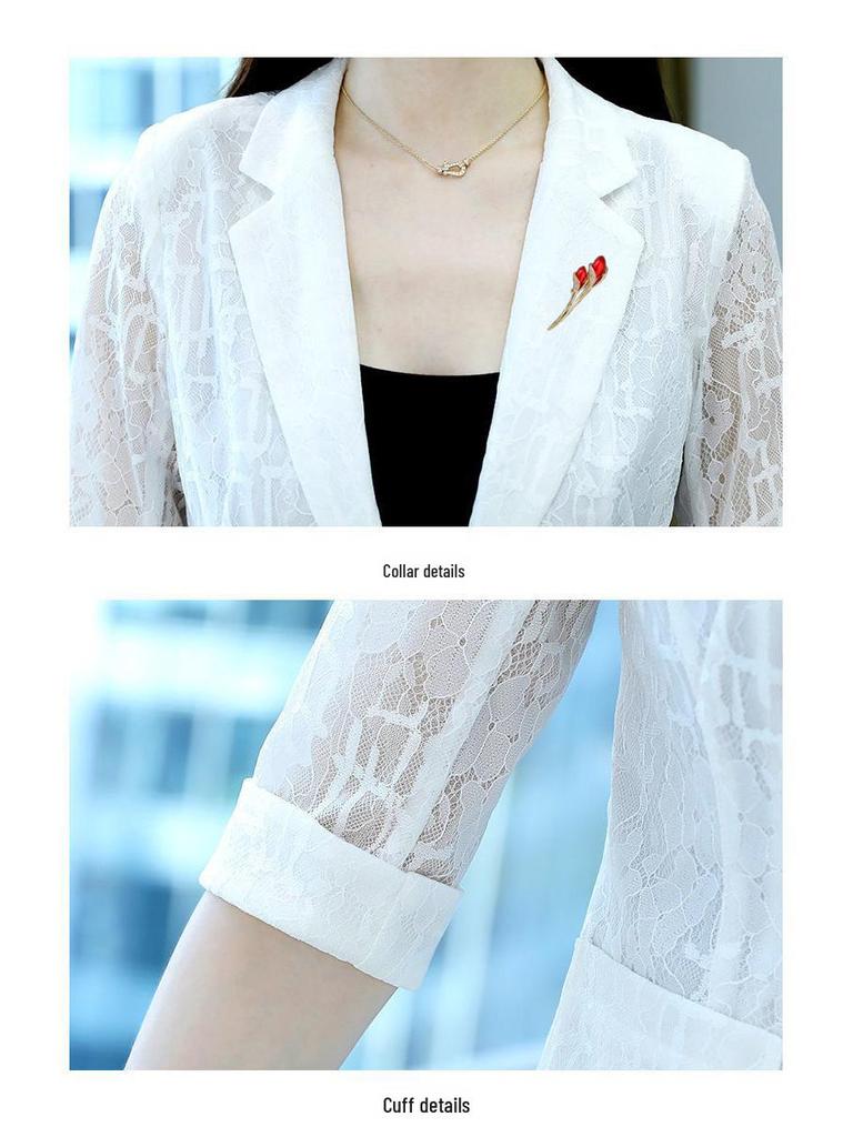 Women's White Lace Sun Protection Jacket - Spring/Summer 2022 Casual Short Blazer