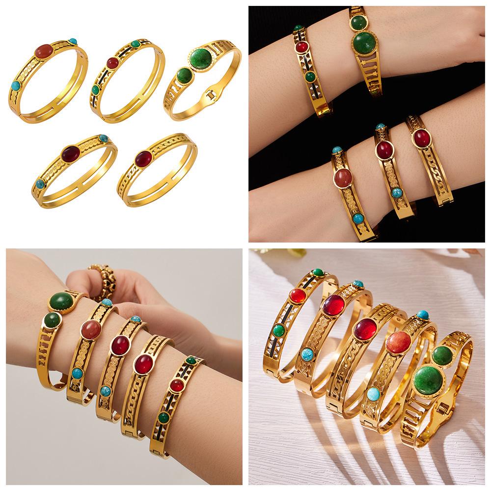 Personalized Red Agate Drip Oil Gold-Plated Stainless Steel Geometric Bracelet