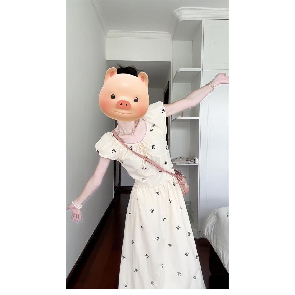 

Платье с подкладкой, рукавами-пузырями, лето 2025, новое, с завышенной талией, темпераментное, с цветочным принтом 1624 XL- (recommended 110-60kg)