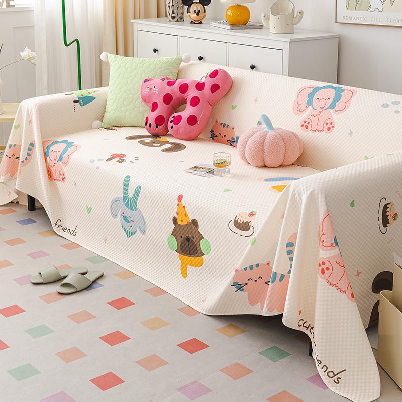 Summer Ice Silk Sofa Cover Cloth Light Luxury High-Grade Cream Style Cute Cartoon Ins Cool Feeling Cover Towel