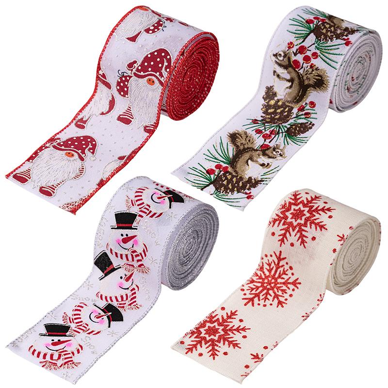 Christmas Ribbon Wired 2.5 Inch,Christmas Wired Ribbon,Santa/Snowman/Snowflake Ribbon For Wreaths Bows Holiday Xmas Decor