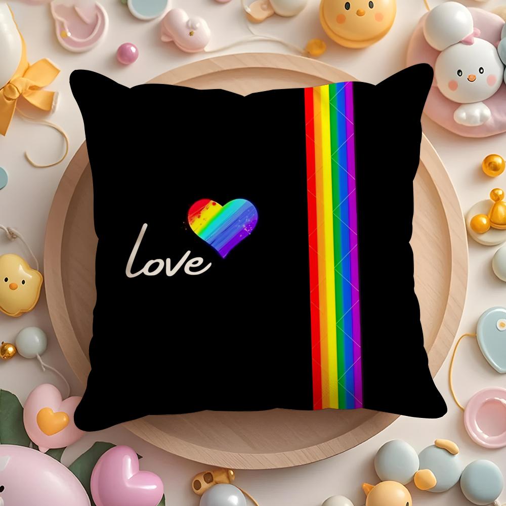Pride Month Rainbow Cushion Cover Plush Fabric Soft Double-Sided Printed Sofa Warm Winter Home Gift Pillow Case