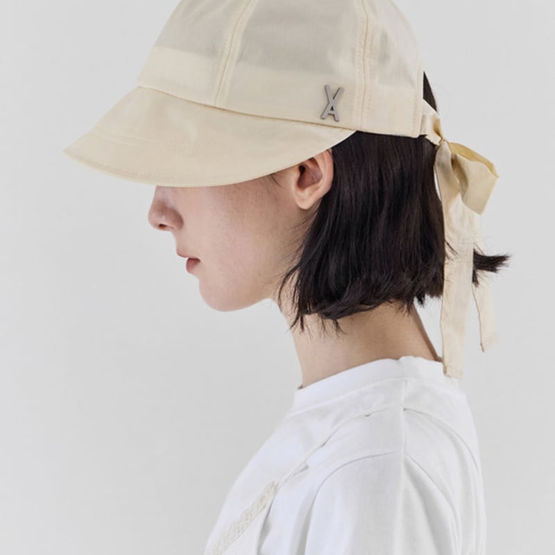 VARZAR VA Studded Ribbon Bonnet Hat Beige