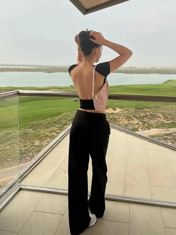 Crop Top phumee Backless T-shirt  Solid Color A1001