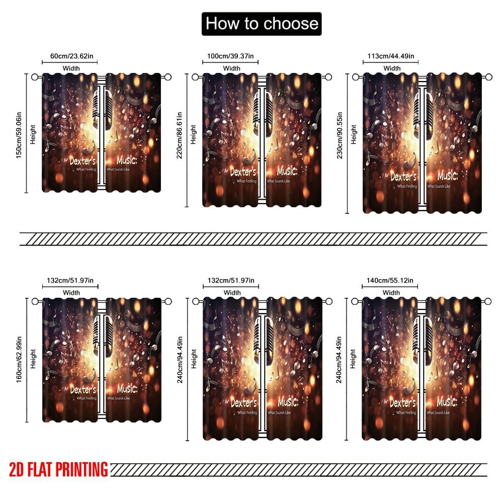 2Pcs,2D Plane Printing Contemporary Curtains Sound Symphony Polyester Easy Install (Without Rod) Decorations Outdoor Perfect For