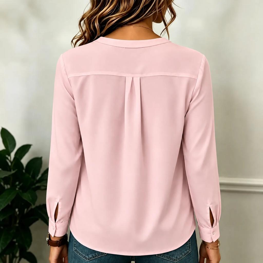 Top da Donna in Chiffon Ricamato a Maniche Lunghe con Scollo a V Blusa Elegante per l'Uso Quotidiano
