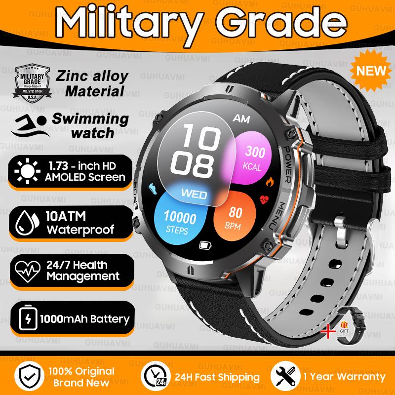 New 1000mAh Big Battery Outdoors Military SmartWatch 1.73" AMOLED Screen 10ATM Waterproof Compass Sports Tracker Smartwatch
