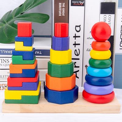 Drei-Säulen-Turm Regenbogen-Set Turm gestapelt hoch geometrische Set Spalte Bausteine Kleinkind pädagogisches Spielzeug