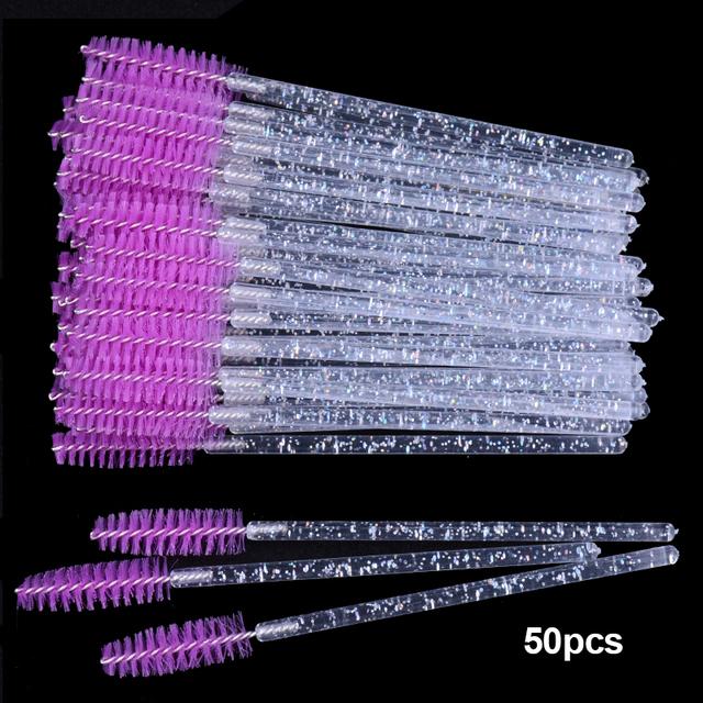 Shiny Crystal Disposable Eyelash Applicator 50pcs/Bag with Nylon Mascara Wands Spoolie Brushes for Lash Extension & Makeup Tools