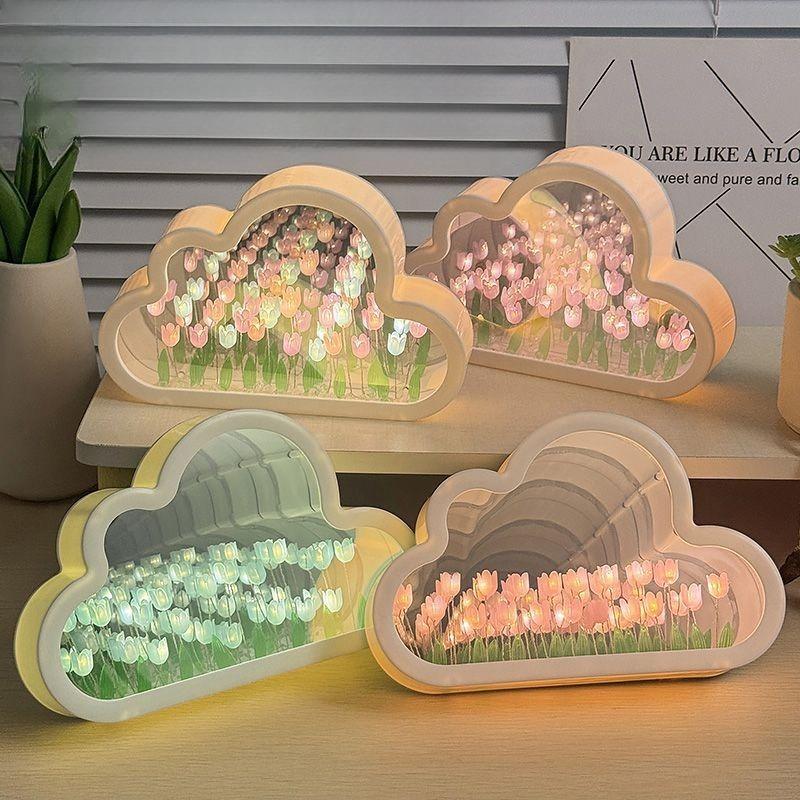 1SET Creative Tulip Flower Sea Night Light Handmade DIY Desktop Decoration Bedside Lamp Ambient Light Ornament Creative Gift