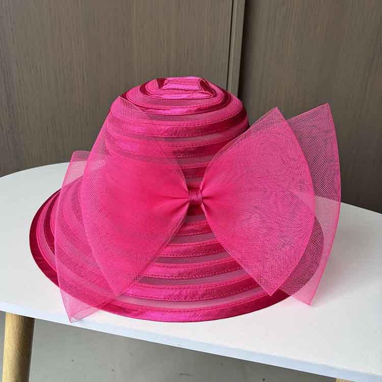 Korean Fashion Crystal Mesh Top Hat with Elegant Bow Women's Summer Beach Sun Protection Bow Sun Hat
