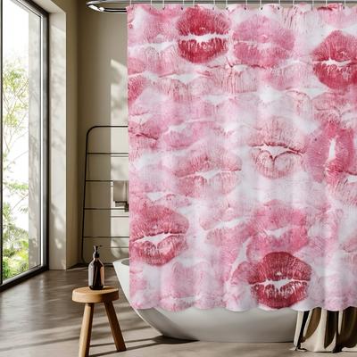 Romantic Lip Print Digital Shower Curtain, Free Hook Included, Machine Washable, Reversible All-Season Polyester Bathroom Decor