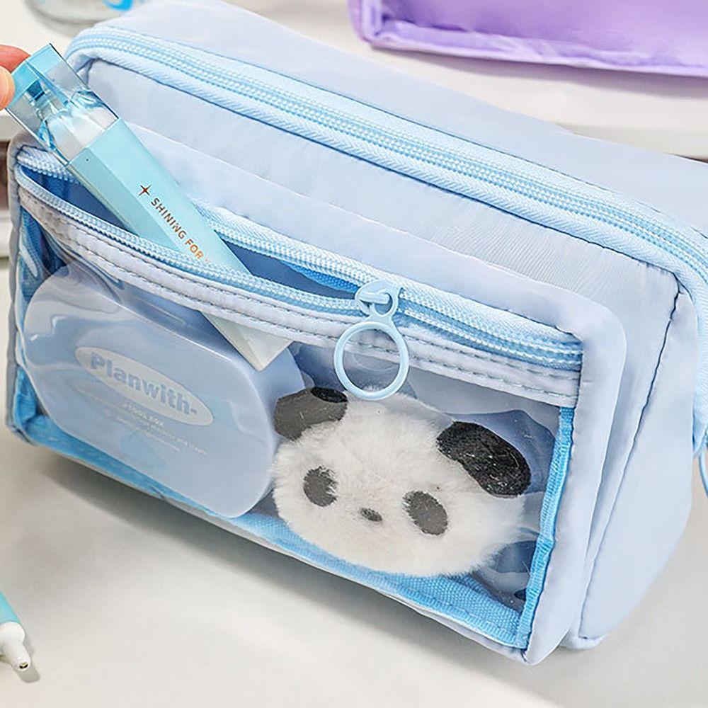 Folding Pen Holder Design Pencil Case Clear Front Window Stationery Storage Pouch  for Student Gift