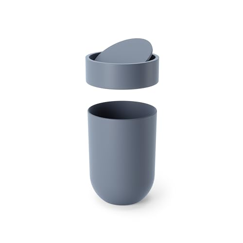Official Umbra Touch Can Trash Can, Slate Blue, with Swing Lid, Round, 6L Capacity