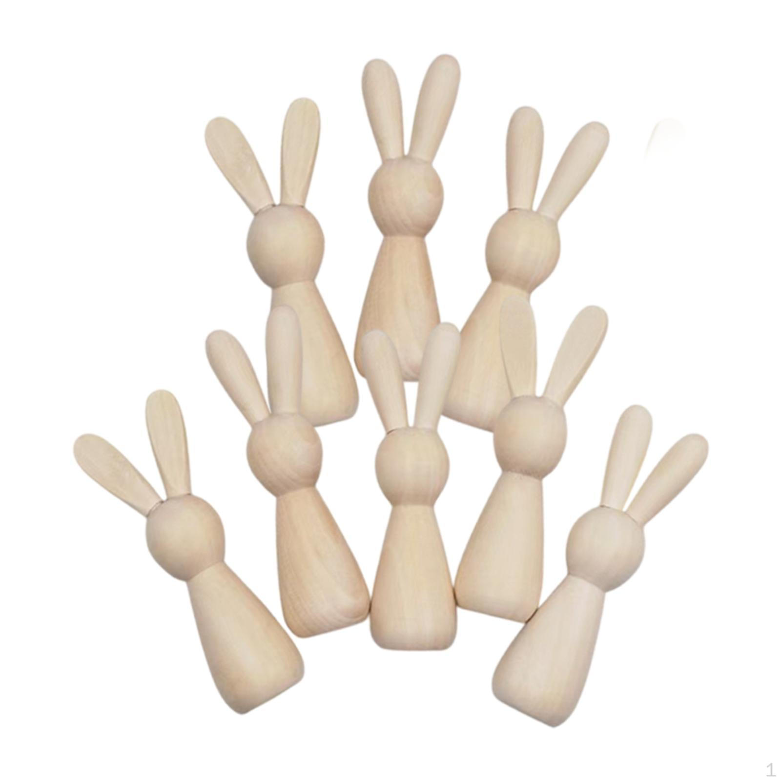 

8x Unfinished Wooden Peg Dolls Animal Doll Bodies DIY Craft Wood Figures Bunny Figurines for