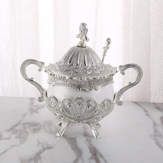 Condiment Pot for Restaurant And Hotel Seasoning Jar with Lid Spoon, European Style Metal Small Spice Coffee Bar Container, Decorative Sugar