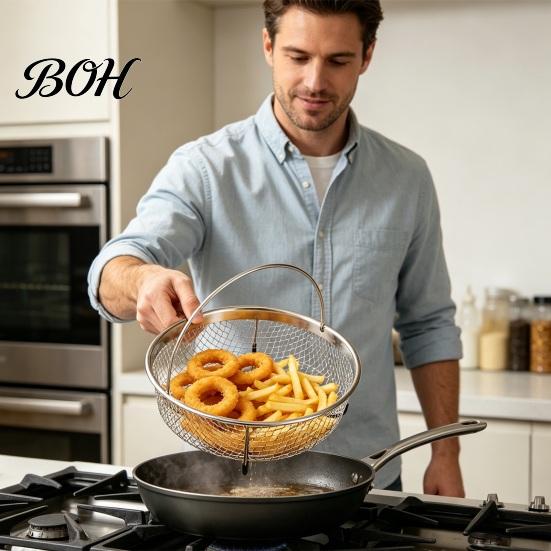 Multi Use Kitchen Frying Basket Stainless Steel Basket, with Handle, Heat Resistant Mesh Strainer, Durable Portable Deep Fryer Tool, for Chips