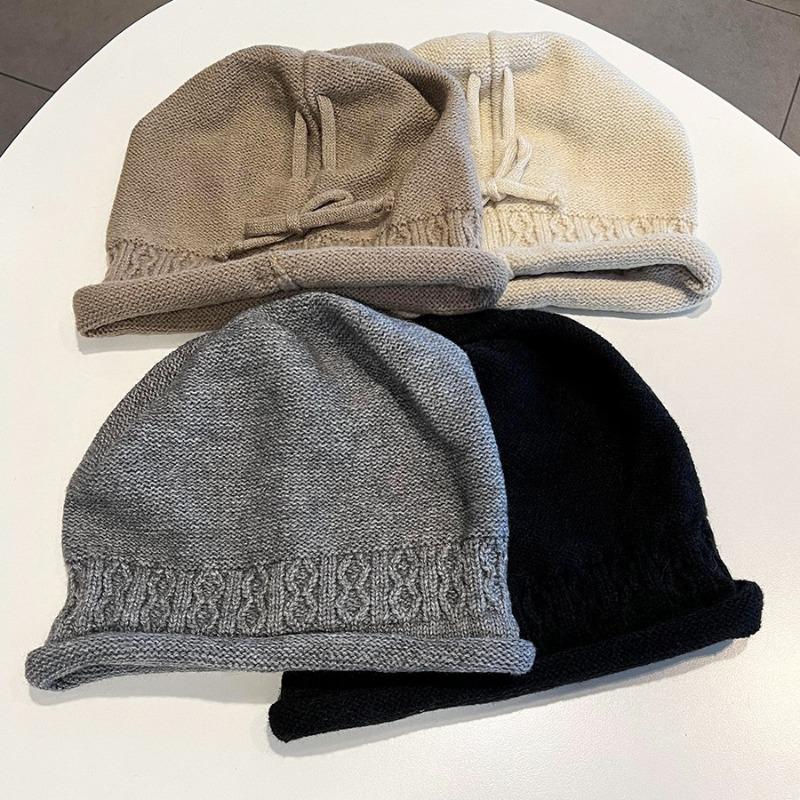 Autumn and Winter Hats, Twist Drawstrings, Stacking Hats, Women's Crimped Warm Confinement Hats, Big Head Circumference, Small Knitted Cold Hats