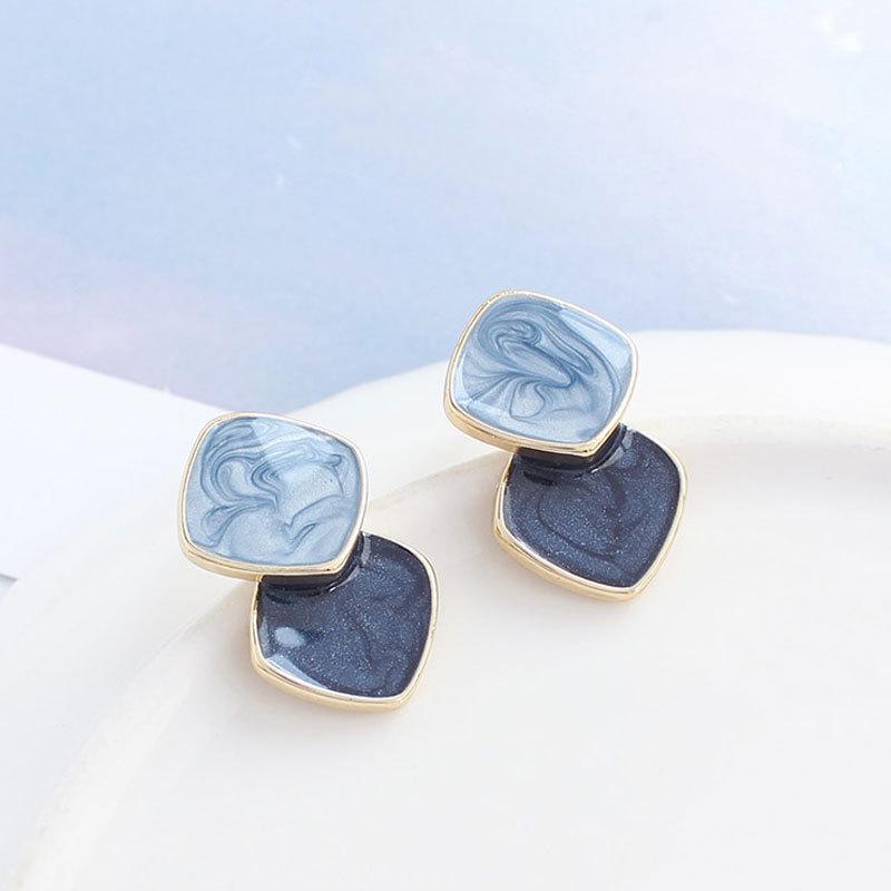 

Mist Blue Geometric Color Block Retro Stud Earrings - Hong Kong Style Women s 2024 Fashion