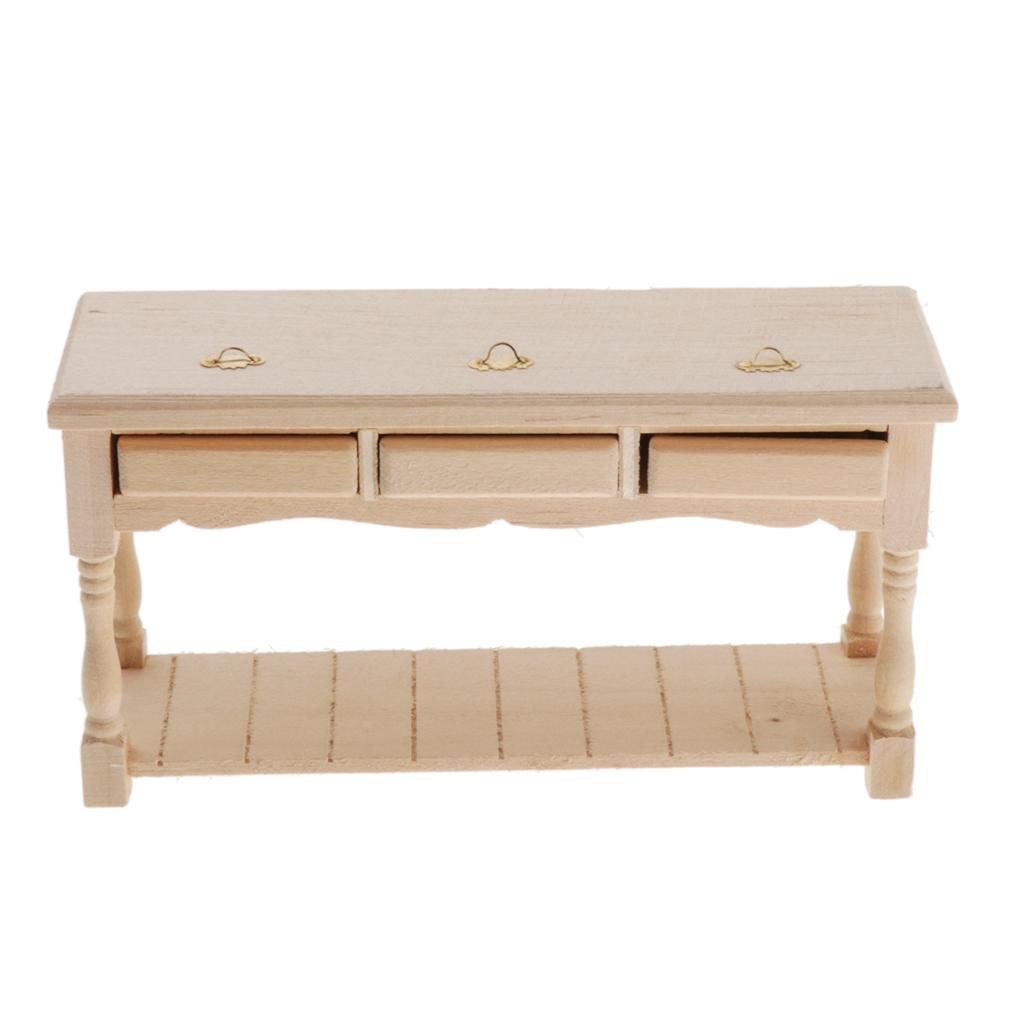 

1:12 Миниатюрный стол Европейский стиль Прямоугольный стол с 3 ящиками Деревянная мебель для кукольного домика для декора гостиной кукольного домика