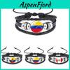 Bracelet Unique Sud-Américain Drapeau Pierre du Temps Cuir Noir Tressé Multicouche