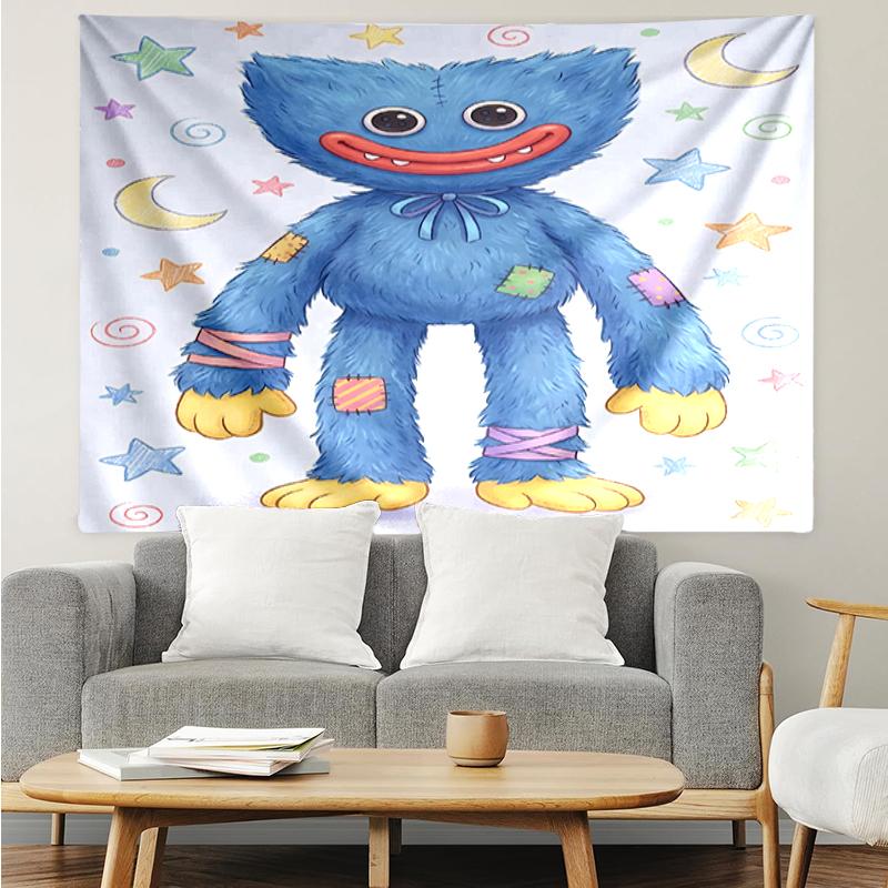 Huggy Wuggy Print Tapestry, Backdrop, Easy Setup, Ideal for Bedroom, Office & Living Room, with Aesthetic Wall Hanging Decor.