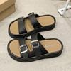 Women wearing cool slippers 2025 summer casual one-word slippers belt buckle half-drag sandals women