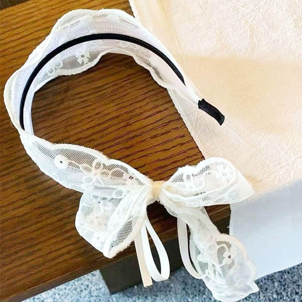 Korean Style Lace Hair Band Ribbon Hair Hoop Temperament Bow Headband Girls