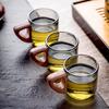 6pcs/Lot 100ml Small Glass Cup With Wooden Handle Heat Resistant Espresso Coffee Cups Tea Water Cup Tasting Cup Kung Fu Tea Set