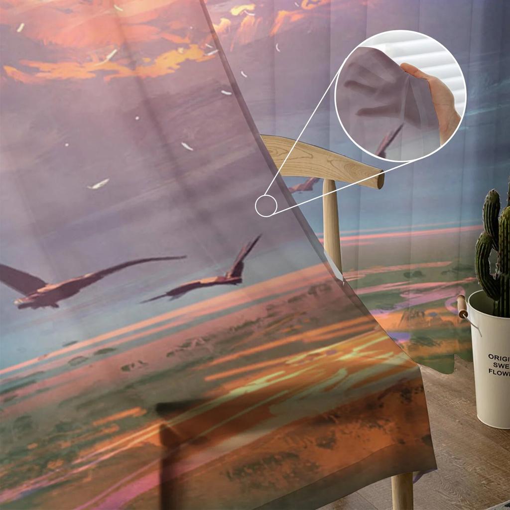 Cloud Painting Bird Sky Modern Printed Tulle Curtains for Bedroom Balcony Window Decor Creative Fashion Home Sheer Curtain