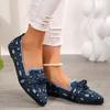 Skinny pointed large size flat single shoes women's flying weaving one pedal bow casual breathable women's shoes