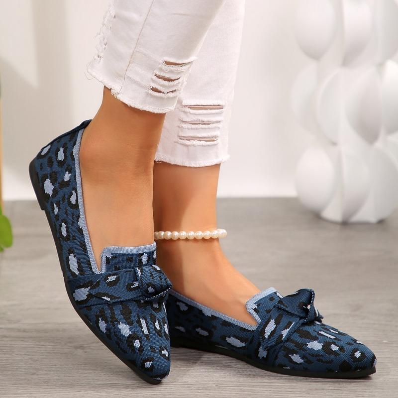 Skinny pointed large size flat single shoes women's flying weaving one pedal bow casual breathable women's shoes