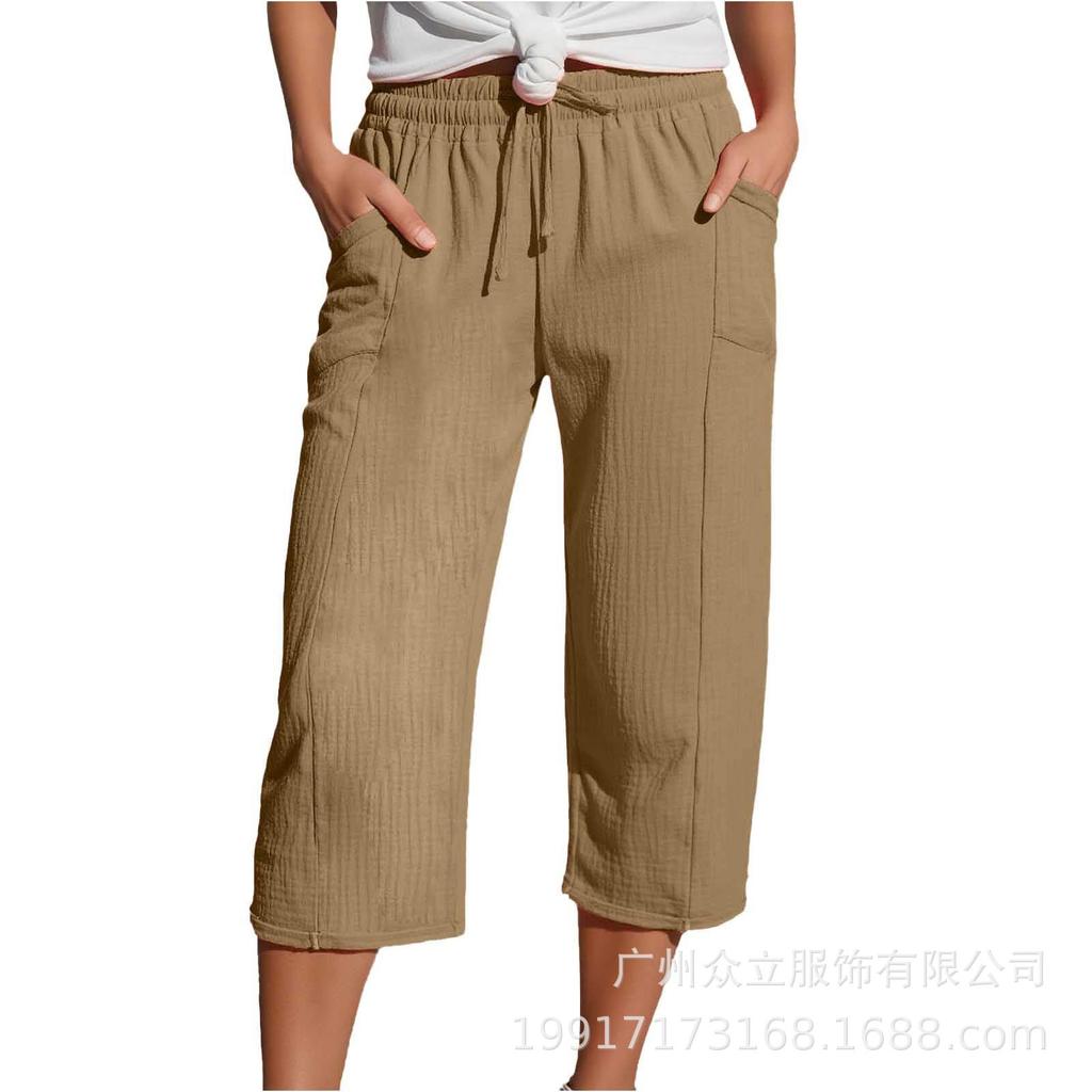 Women's Elastic Waist Cropped Pants In Multiple Colors