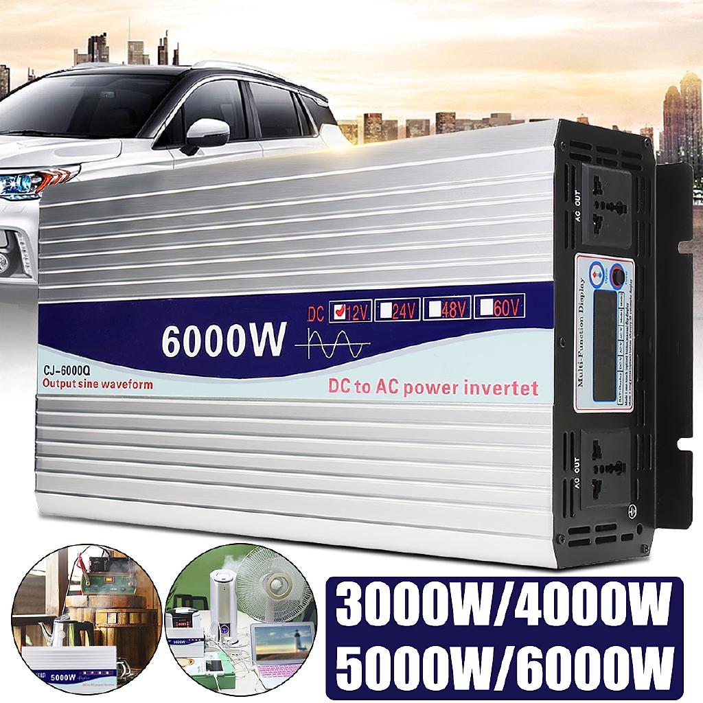 3000W/4000W/5000W/6000W Intelligent Screen Pure Sine Wave Power Inverter Converter Adapter LCD Screen 12V/24V To 220V
