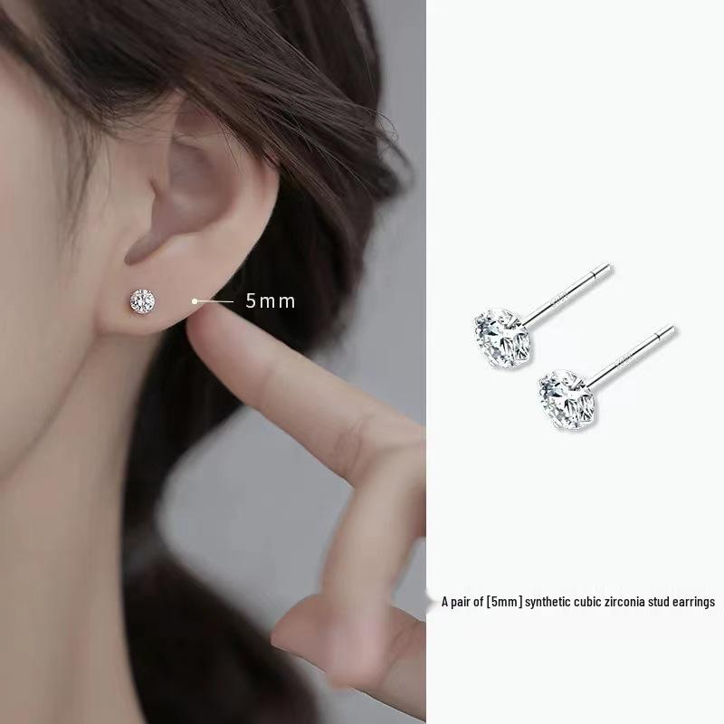 Sterling Silver S999 Zirconia Stud Earrings for Women - Simple, Versatile, and Sleep-Friendly