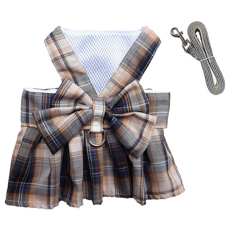 China Manufacturer Pet Plaid Skirt Chest Strap Leash Walking Dog Cat Vest Clothes Teddy Hair Bucket