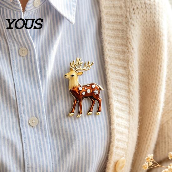 Reindeer Coat Brooch Christmas Pin, Rhinestone Elk Lapel Sweater Xmas Cardigan Suits Accessories, Jewelry Gift for Alloy Pin