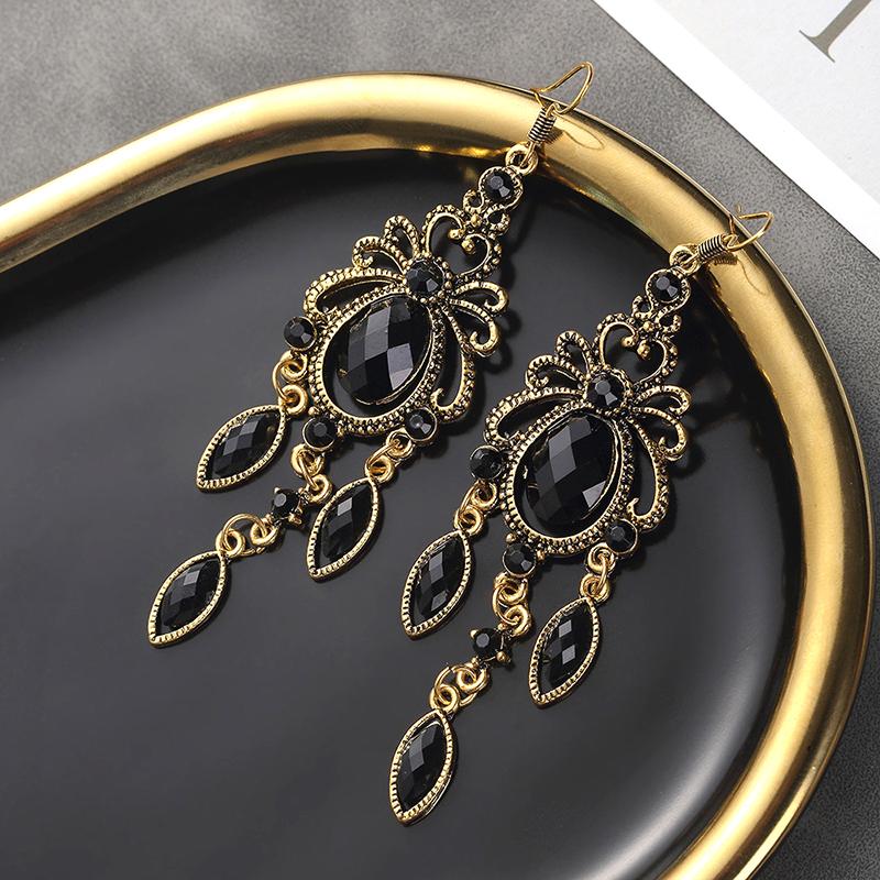 Black Ethnic Style Geometric Dangle Earrings for Women Retro Boho Long Acrylic Water Drop Earrings Female Jewelry