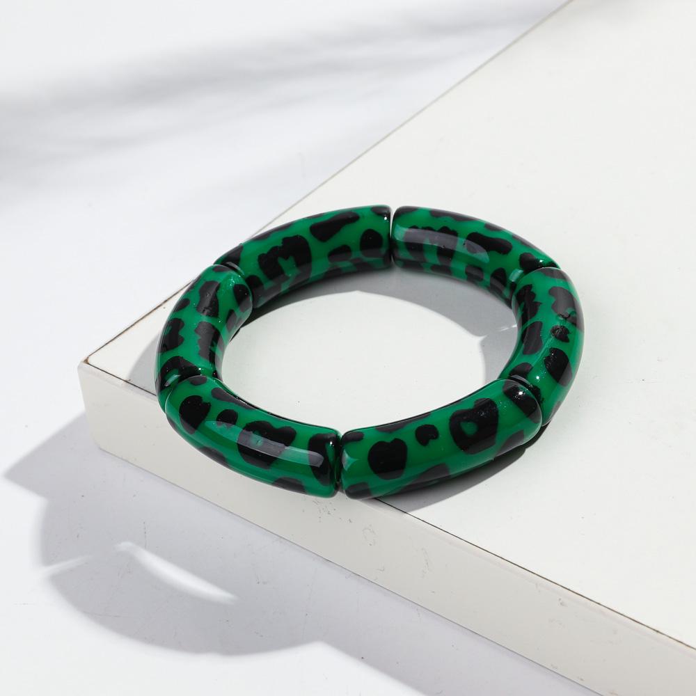 Colorful Leopard Bamboo Tube Acrylic Bracelets for Women Men Vintage Elastic Chunky Curved Resin Bangle Stackable Jewelry Gifts